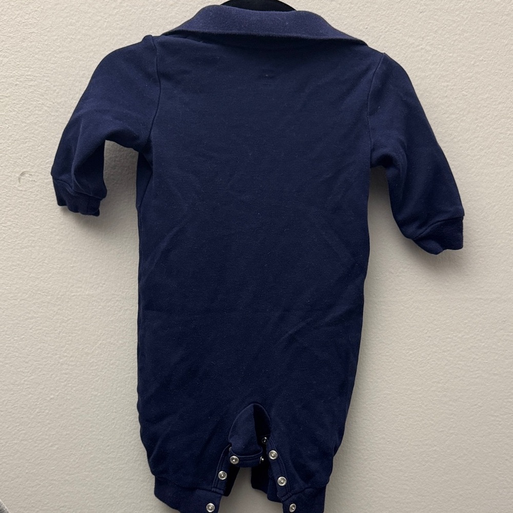 Ralph Lauren Navy Baby Polo Romper with Multicolor Pony Embroidery - Picture 3 of 5